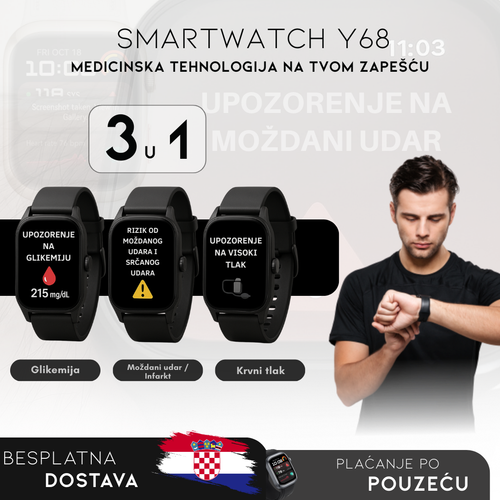 SmartWatch Y68 – Medicinski monitor 3 u 1 (Glikoza, Krvni tlak, Rizik od moždanog udara) | Izbornik na hrvatskom